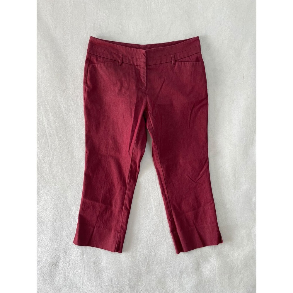 New York & Company Burgundy Stretch Cropped Pants Womens 4 Y2K Dress Trousers